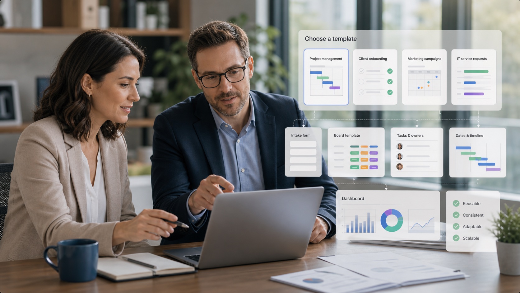Consultants selecting monday work management templates for a real team workflow